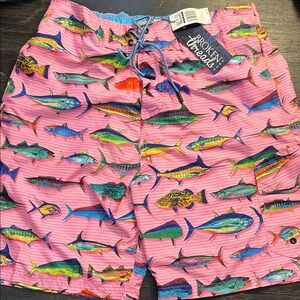 Broken Threads Pink Fish Print Swim Trunks size large